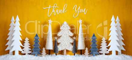 Banner, Christmas Trees, Snow, Yellow Background, Thank You
