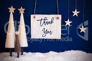 Christmas Tree, Blue Background, Snow, Text Thank You