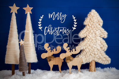 Christmas Tree, Moose, Snow, Text Merry Christmas