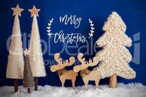 Christmas Tree, Moose, Snow, Text Merry Christmas