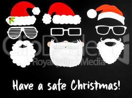 Three Santa Claus Paper Mask, Black Background, Have A Safe Christmas