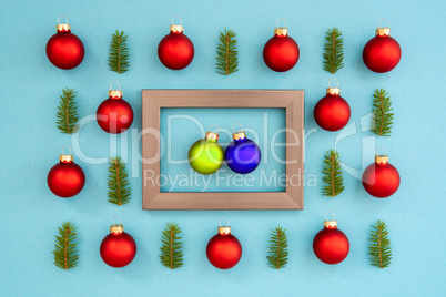 Frame With Two Blue And Green Ball In Love, Textured Turquoise Background