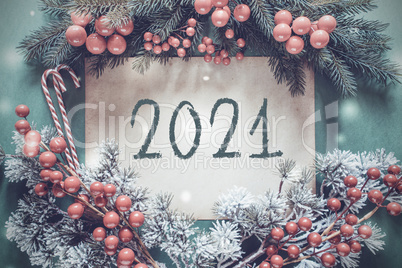 Christmas Garland, Fir Tree Branch, Snowflakes, Text 2021