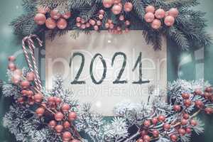 Christmas Garland, Fir Tree Branch, Snowflakes, Text 2021