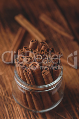 Cinnamon sticks in a glass jar