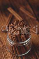 Cinnamon sticks in a glass jar