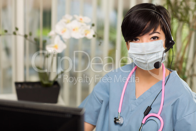 Nurse At Office Desk Wearing Medical Face Mask
