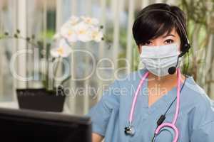 Nurse At Office Desk Wearing Medical Face Mask