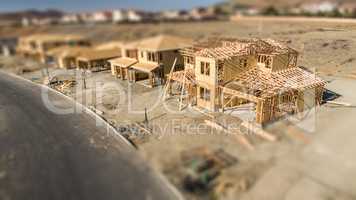 Aerial View of New Homes Construction Site with Tilt-Shift Blur