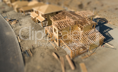 Aerial View of New Homes Construction Site with Tilt-Shift Blur