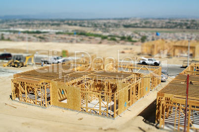 Aerial View of New Homes Construction Site with Tilt-Shift Blur