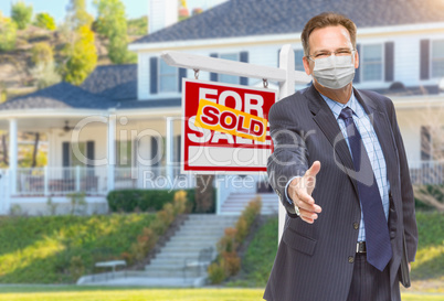 Male Real Estate Agent Reaching for Hand Shake Wearing Medical F