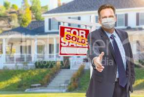 Male Real Estate Agent Reaching for Hand Shake Wearing Medical F