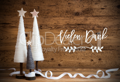 White Christmas Tree, Wooden Background, Vielen Dank Means Thank You