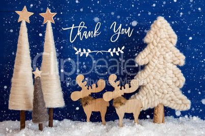 Christmas Tree, Moose, Snow, Text Thank You, Snowflakes