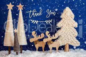 Christmas Tree, Moose, Snow, Text Thank You, Snowflakes