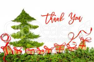 Christmas Tree, Gift And Presents, Fir Branch, Text Thank You