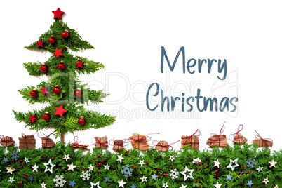 Christmas Tree, Red Balls, Fir Branch, Text Merry Christmas