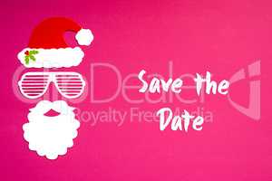 Santa Claus Paper Mask, Pink Background, Text Save The Date