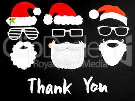 Three Santa Claus Paper Mask, Black Background, Text Thank You