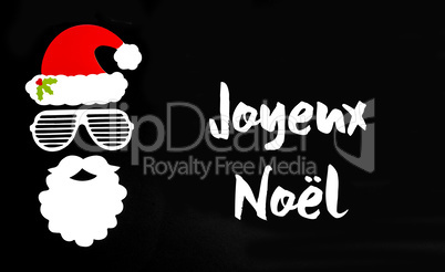 Santa Claus Paper Mask, Black Background, Joyeux Noel Means Merry Christmas