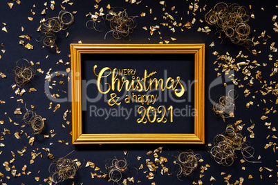 Frame, Golden Glitter Christmas Decoration, Merry Christmas And A Happy 2021