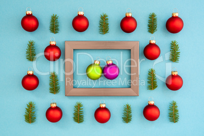 Frame With Two Green And Purple Ball In Love, Textured Turquoise Background