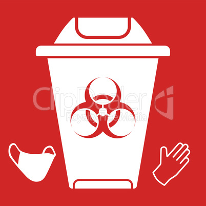 Red sign of trash bucket for used medical mask and gloves concept icon