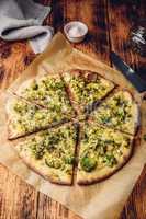 Ready pizza with broccoli and cheese