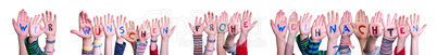 Children Hands ,Frohe Weihnachten Means Wish You A Merry Christmas, Isolated