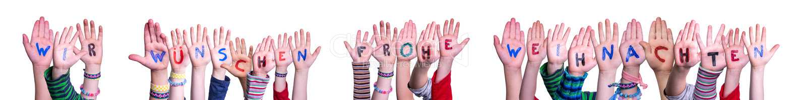 Children Hands ,Frohe Weihnachten Means Wish You A Merry Christmas, Isolated