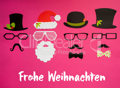 Santa Claus, Mask Set, Pink Background, Frohe Weihnachten Means Merry Christmas