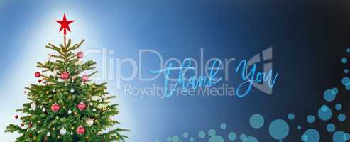 Christmas Tree With Decoration, Blue Background, Text Thank You