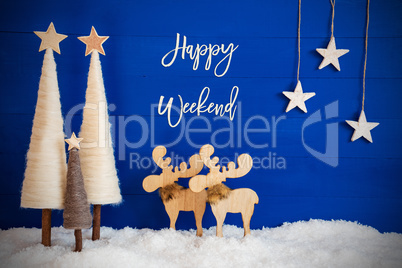 Christmas Tree, Moose, Snow, Star, Text Happy Weekend
