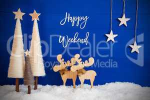 Christmas Tree, Moose, Snow, Star, Text Happy Weekend