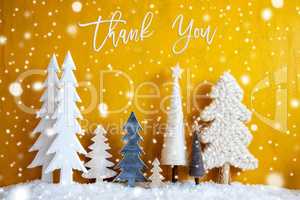 Christmas Trees, Snowflakes, Yellow Background, Thank You