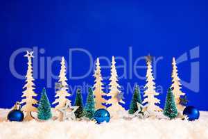 Christmas Tree, Snow, Blue Star, Ball, Copy Space, Blue Background