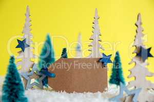 Christmas Trees, Snow, Yellow Background, Label, Copy Space