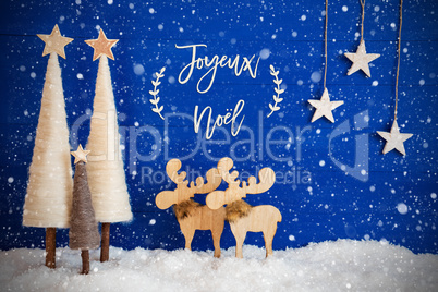Christmas Tree, Moose, Snow, Star, Joyeux Neol Means Merry Christmas, Snowflakes