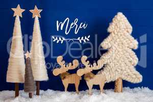 Christmas Tree, Moose, Snow, Merci Means Thank You