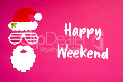 Santa Claus Paper Mask, Pink Background, Text Happy Weekend