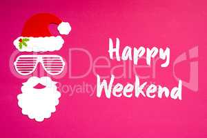 Santa Claus Paper Mask, Pink Background, Text Happy Weekend