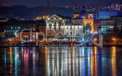 Winter night in Ternopil, Ukraine