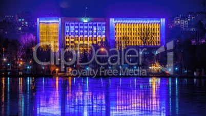 Winter night in Ternopil, Ukraine