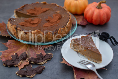 Halloween Kuchen, Schokoladen Kürbis Tarte