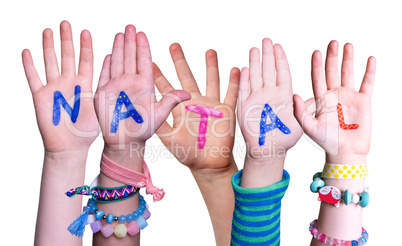 Children Hands Building Word Natal Means Christmas, Isolated Background