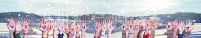 Children Hands, Ein Frohes Fest Means Merry Christmas, Winter Background