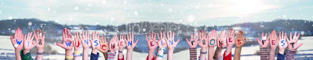 Children Hands, Ein Frohes Fest Means Merry Christmas, Winter Background