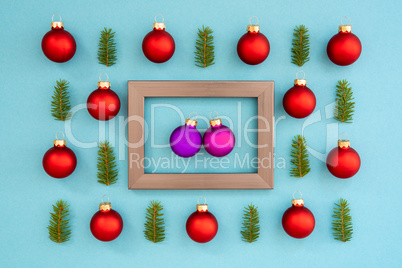 Frame With Two Purple Ball In Love, Textured Turquoise Background