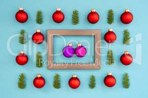 Frame With Two Purple Ball In Love, Textured Turquoise Background
